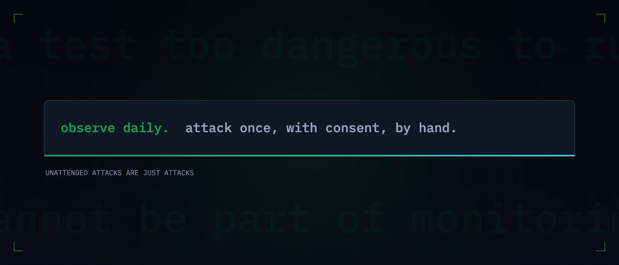 Observe daily. Attack once, with consent, by hand.