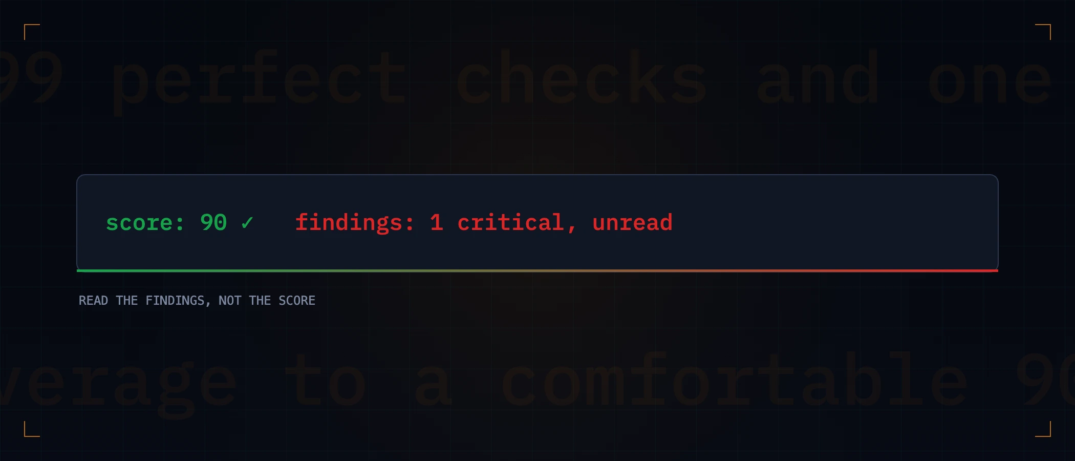 score: 90 with a tick, beside findings: 1 critical, unread