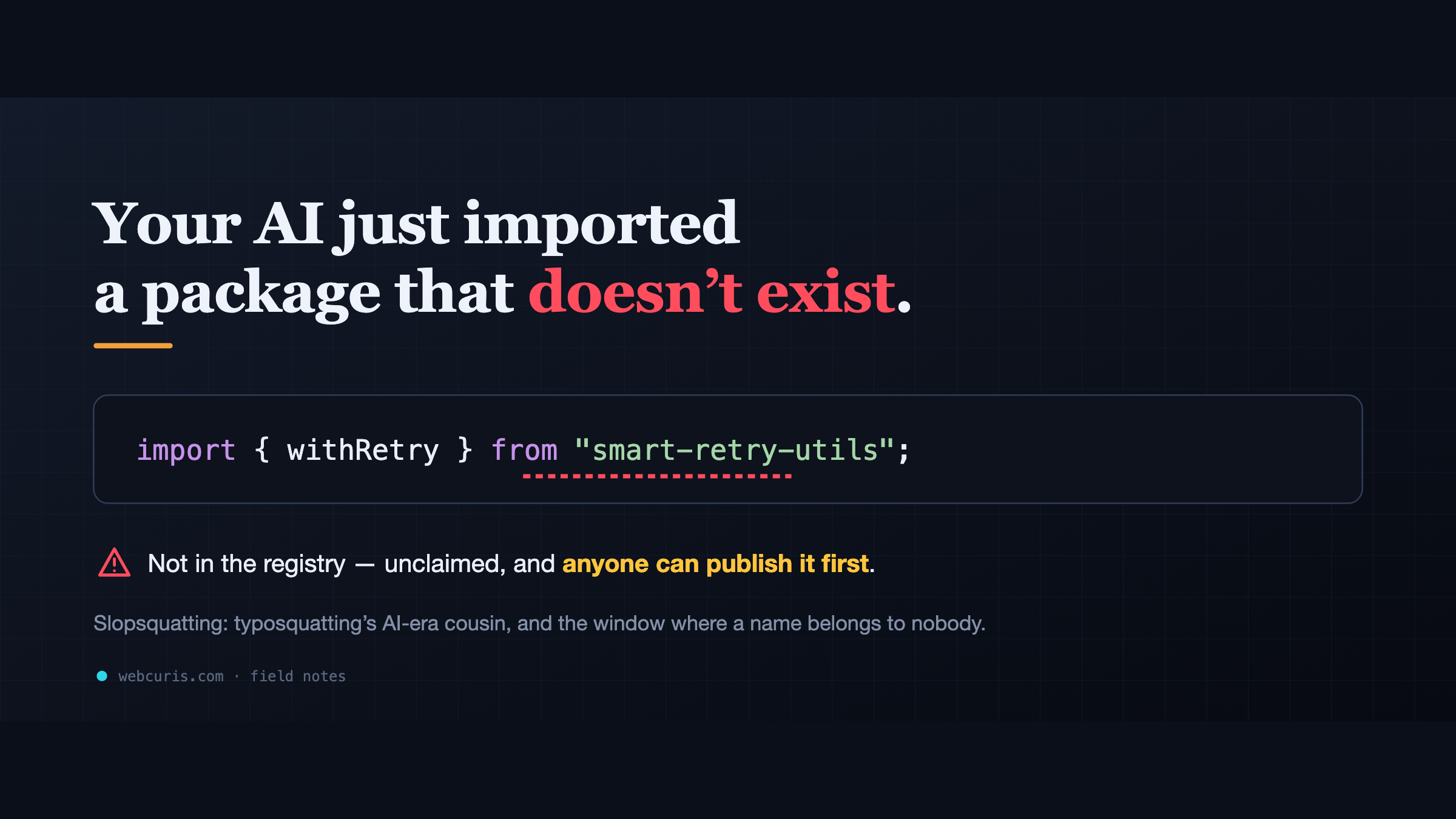 An AI-generated import of a package that does not exist, flagged in red